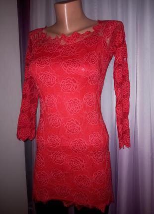 Гипюровая туника платье красное2 фото