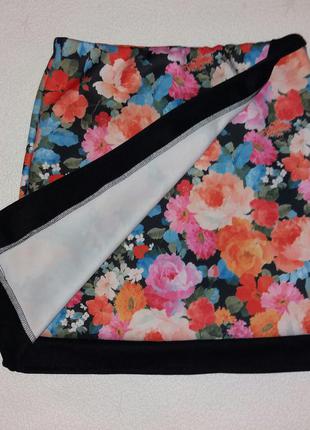 Летняя юбка плотный стрейч на запах, цветочный принт atmosphere2 фото
