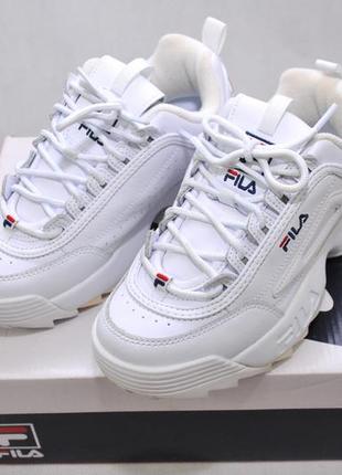 Оригинал! fila disruptor ii 2 premium script, женские кроссовки фила, кожа стильные белые9 фото