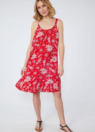 Красное платье сарафан bonmarche цветочный принт низ небольшой волан размер uk14