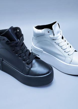 Кеды черные кожаные на толстой подошве р36-40 ботинки хайтопы кеди черевики хайтопи8 фото