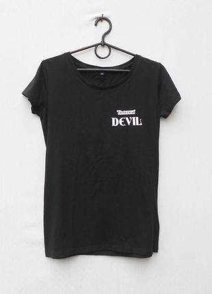 Черная хлопковая футболка с черепом на спине devil1 фото