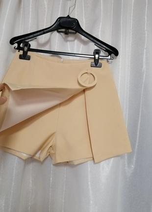 Шорты юбка с эффектом запаха декоративным кольцом цвет нежный персик2 фото