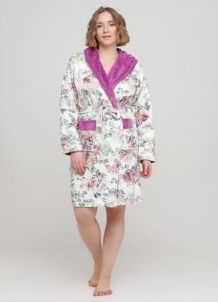 Халат пушистый короткий с капюшоном на запах 997