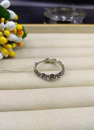 Серебряное кольцо розочка роза с чернением 925 размер 18.52 фото
