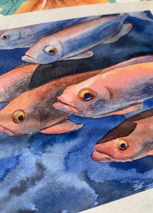 Картина акварелью - красные рыбки ручной работы2 фото