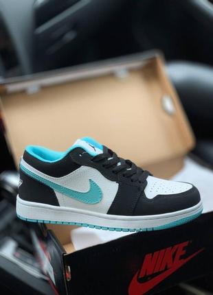 Кроссовки женские nike air jordan 1 retro low aurora черные белые бирюзовые (найк аир джордан ретро)
