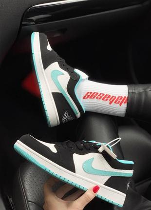 Кроссовки женские nike air jordan 1 retro low aurora черные белые бирюзовые (найк аир джордан ретро)2 фото