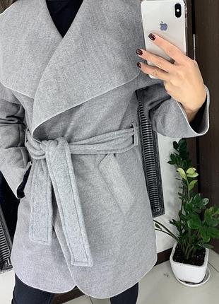 🧥роскошное лёгкое серое пальто на запах/серое пальто под пояс весна-осень🧥
