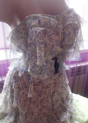 Лёгкое, летнее, шифоновое, цветочное платье с рюшами  и ремешком1 фото