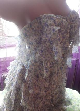 Лёгкое, летнее, шифоновое, цветочное платье с рюшами  и ремешком5 фото
