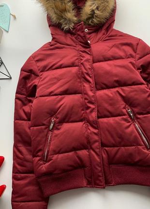 🧥чудесная бордовая куртка zara/тёплая куртка с капюшоном/марсаловая куртка🧥9 фото