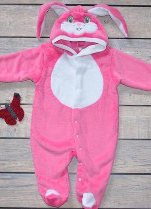 Тепленький махровый комбинезон для девочки "зайчик" 68-74 рост