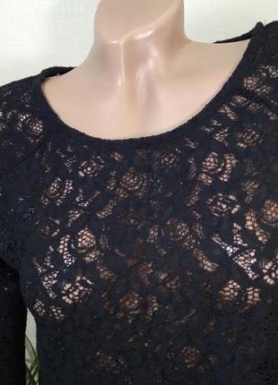 Красивая черная кружевная блузка кофточка ажурная недорого2 фото