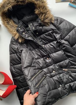 🧥отличная куртка дутик с капюшоном / демисезонная чёрная куртка-пуховик с мехом🧥3 фото