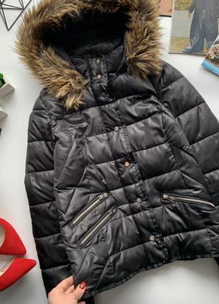 🧥отличная куртка дутик с капюшоном / демисезонная чёрная куртка-пуховик с мехом🧥4 фото