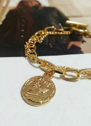 Двойной браслет с медальоном в стиле панк, стильный браслетик золото6 фото
