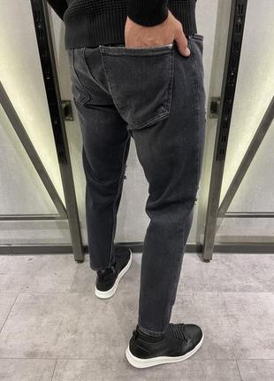 Джинсы мужские классические рваные серые турция / джинси класичні рвані штани варенки сірі3 фото
