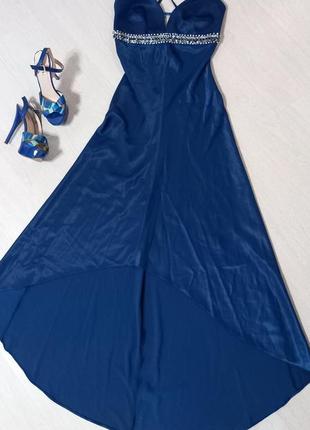 Вечірнє плаття, сукня в підлогу, ошатне плаття, синє, розмір 38 (s),3 фото
