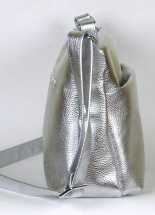 Кожаная сумка серебро3 фото