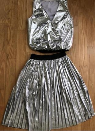 Срібний костюм боді + спідниця dior