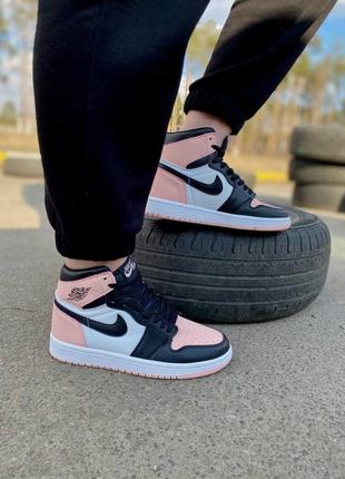 Женские кроссовки nike air jordan retro 1 white/black/pink