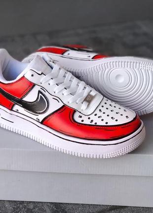 Женские кроссовки nike air force white/red/black
