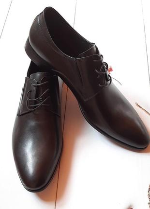 Мужские кожаные черные классические туфли на шнурках8 фото
