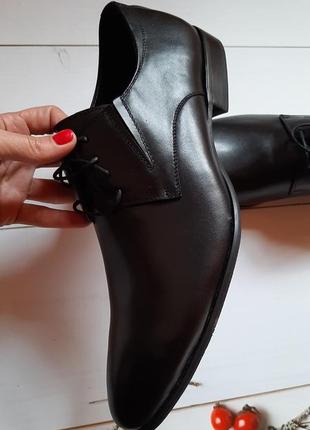 Мужские кожаные черные классические туфли на шнурках5 фото