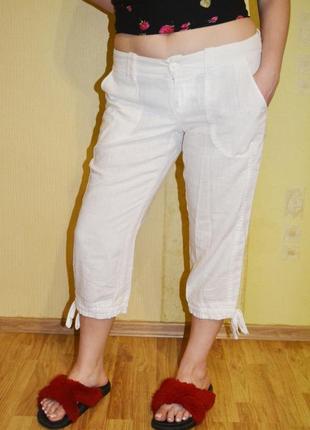 Белые льняные брюки бриджи2 фото