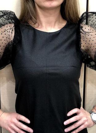 Блуза черная с фатиновым рукавом4 фото