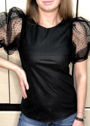 Блуза черная с фатиновым рукавом1 фото