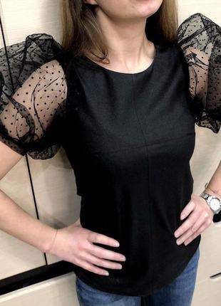 Блуза черная с фатиновым рукавом3 фото