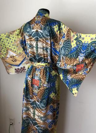 Платье-халат кимоно 42-50 атлас длинный яркий принт8 фото