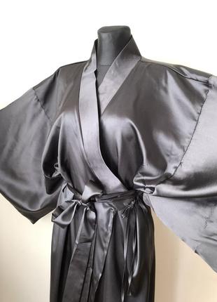 Сукня-халат кімоно 42-50 атлас максі чорний7 фото