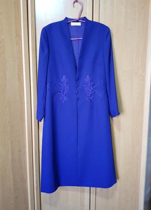Стильный фиолетовый длинный пиджак с разрезами, удлинённый пиджак, жакет - платье3 фото