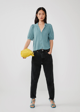 Стильна блуза zara рубашка кроп сорочка укорочена шерсть