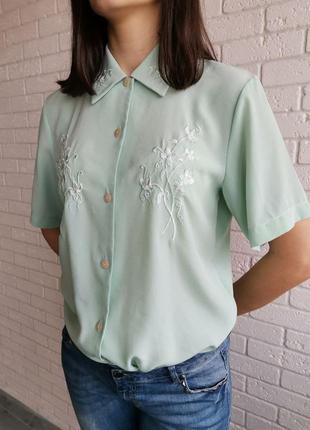 Женская винтажная блуза бренд elie saab мятная с короткими рукавами2 фото