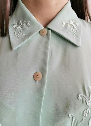 Женская винтажная блуза бренд elie saab мятная с короткими рукавами8 фото