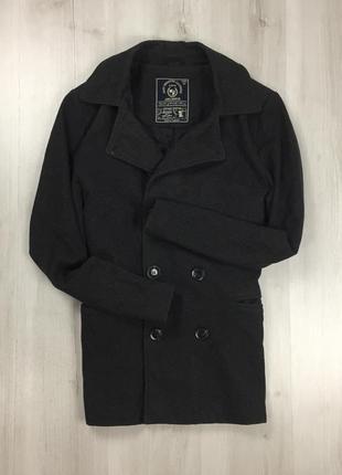 F9 пальто двубортное темно-серое полушерстяное двубортное easy шерсть