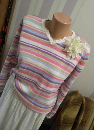 Натуральний бавовняний легкий джемпер, светр, смужка