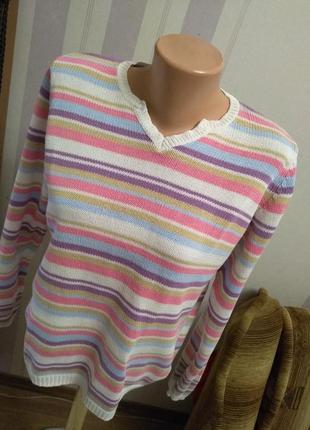 Натуральный хлопковый легкий джемпер, свитер, полоска3 фото