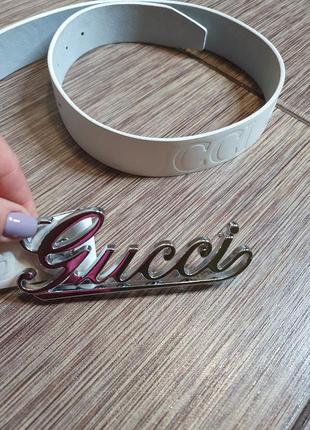 Стмльный широкий белый кожаный пояс, ремень  gucci8 фото