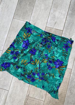 Зелена мини юбка на запах,цветочный принт,большой размер(014)1 фото