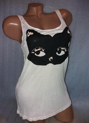 Майка новая белая хлопковая нарядная с кошечкой