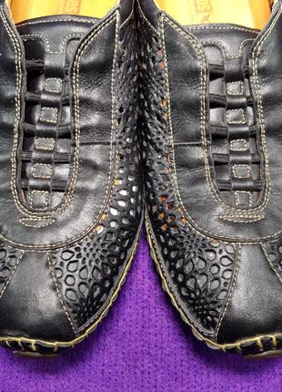 Туфли мокасины "pikolinos" кожаные перфорированные черные (испания).4 фото