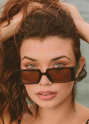 Тренд 2021 очки прямоугольные узкие коричневые леопардовые солнцезащитные  ретро окуляри3 фото