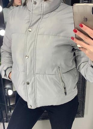 🧥классная серая куртка дутик/демисезонная серебристая куртка весна-осень🧥