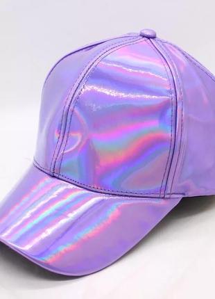 Кепка бейсболка блестящая голограмма, унисекс фиолетовая
