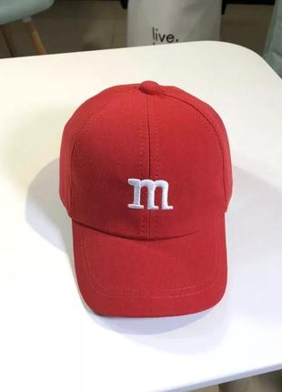 Детская кепка бейсболка m&m's (эмемдемс) с гнутым козырьком красная, унисекс